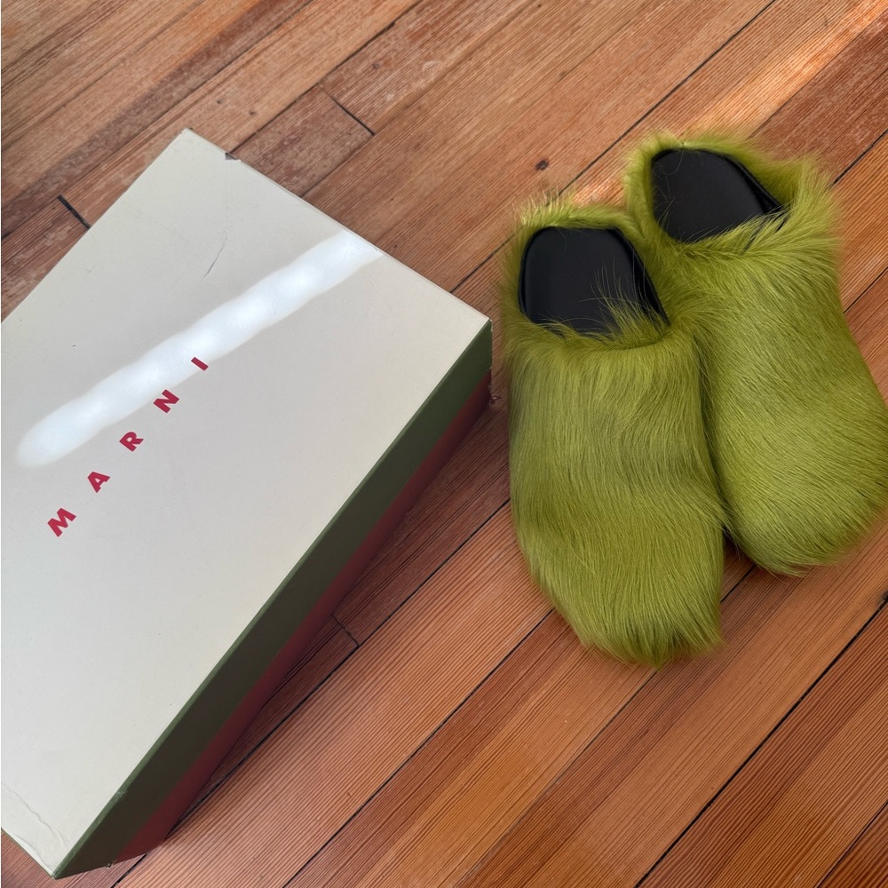 Marni Green Fur Slippers